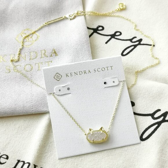 Kendra Scott Pendant Necklace - Elisa Cat Iridescent Drusy Gold - Picture 2 of 3